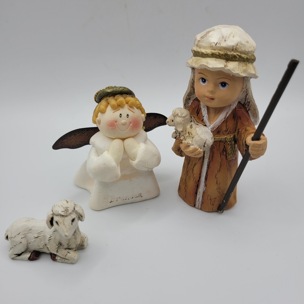Small Nativity Shepherd‎ Angel Lamb Figurines Christmas Decor Set Replacement Pc